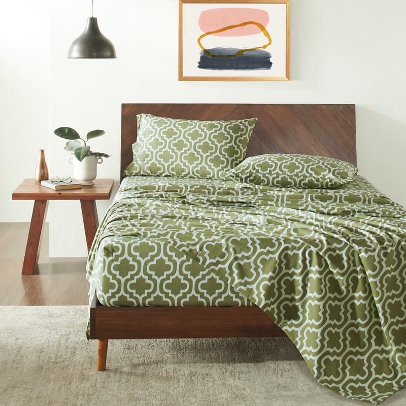 Superior Flannel Cotton Trellis Pocket Bed Sheet Set - Full - Sage