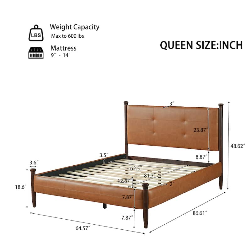 Christopher Knight Home - Sagemont PU Leather Upholstered Platform Bed with Tufted Headboard & Solid Wood Legs