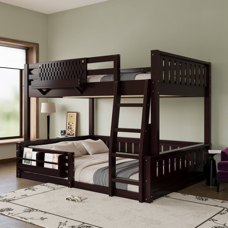 Wooden Bunk Bed of 3 Kinds Size with Pegboard, Bookshelf and Guardrails, Detachable Bunk Bed Convertible 2 Platform Beds