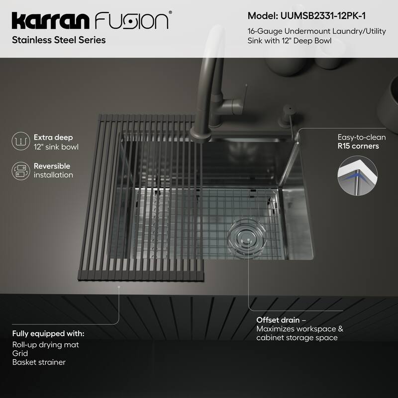 Karran USA UUMSB2331-12PK1 Fusion 23" Undermount Single Basin