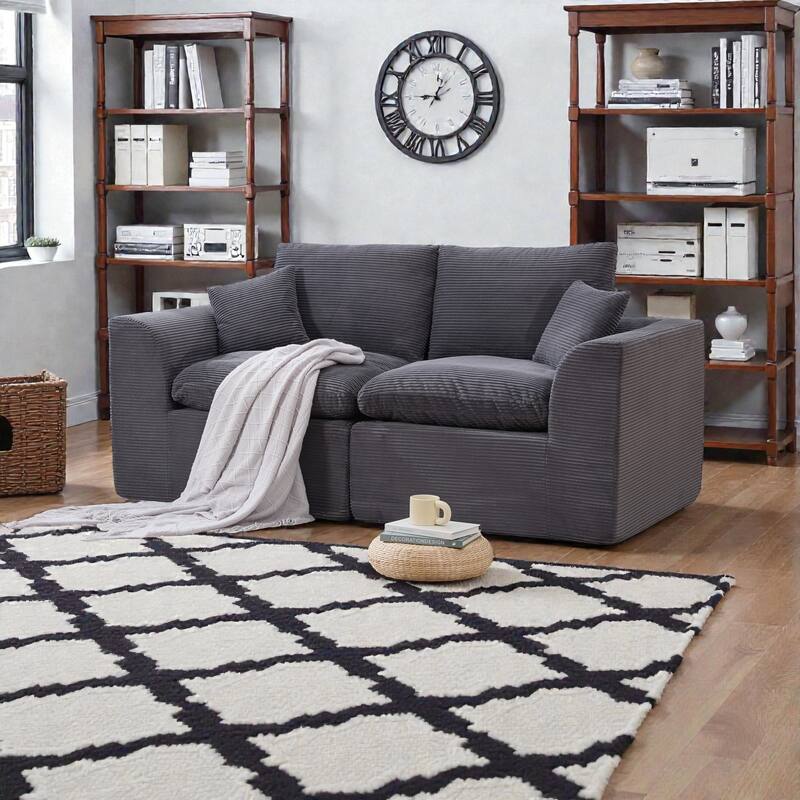 Modular Cloud Sectional Sofa, Comfy 2-Seater Corduroy Couch with Removable Covers