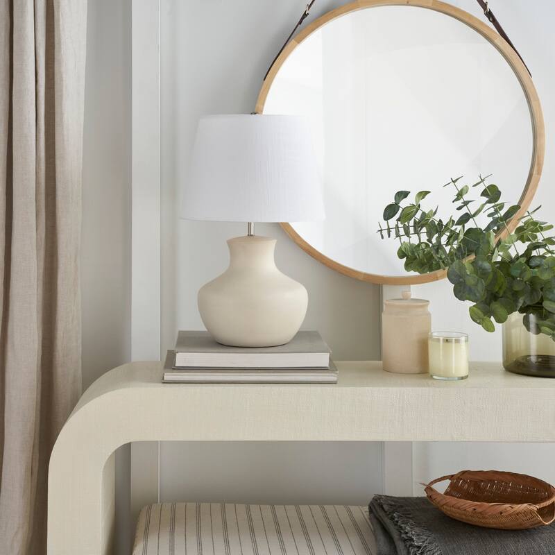 Nourison 18" Smooth Ceramic Gourd Table Lamp - Cream