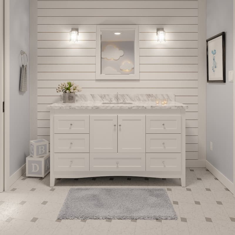 KitchenBathCollection Abbey 60" Single Bathroom Vanity with Carrara Marble Top
