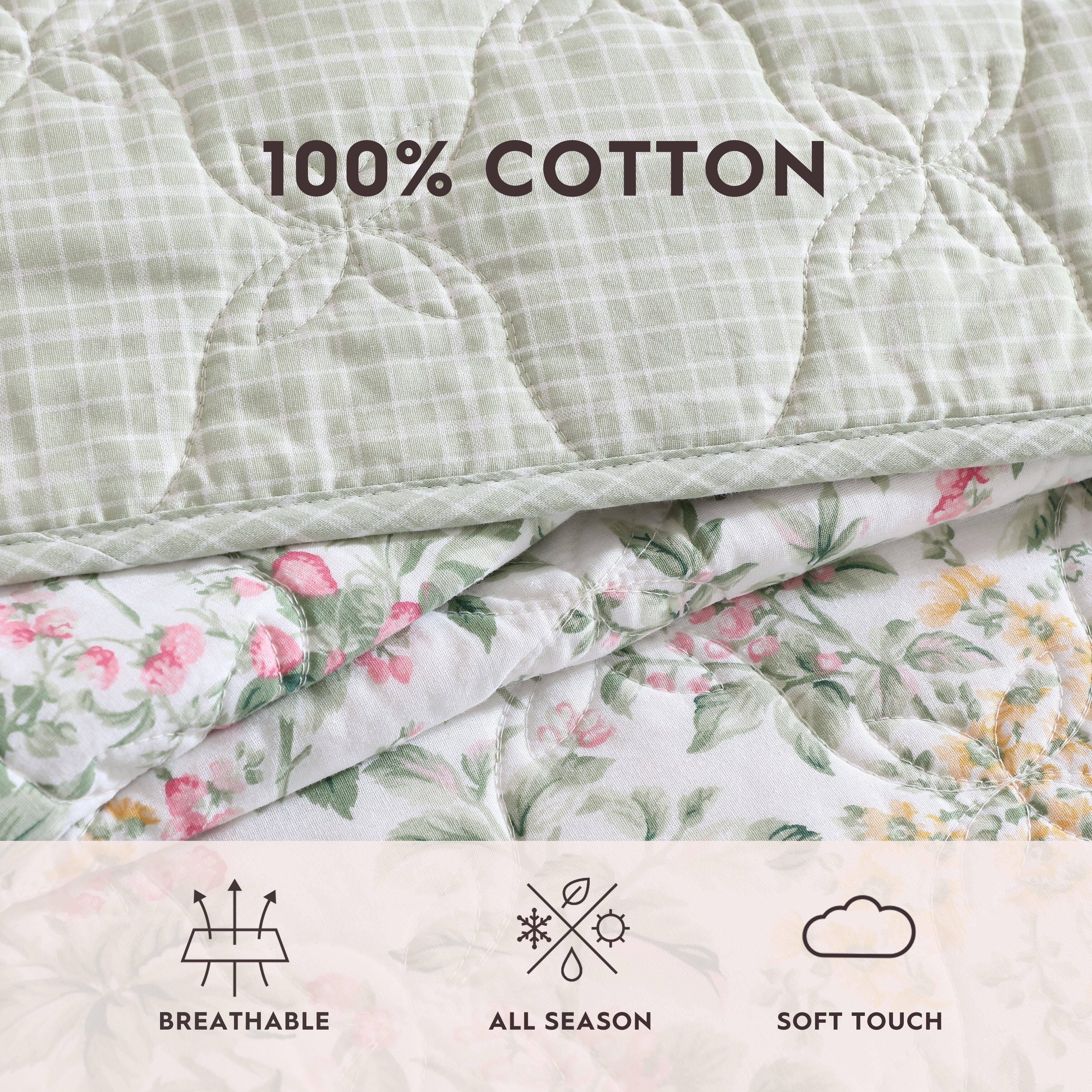 Laura Ashley Bramble Floral Cotton Reversible Pink Quilt Set - On