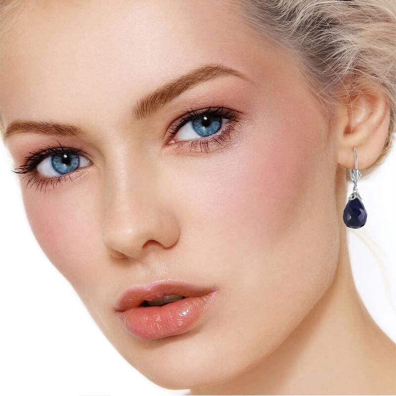 14K Solid Gold Leverback Gemstone Earrings Briolette Natural Sapphire