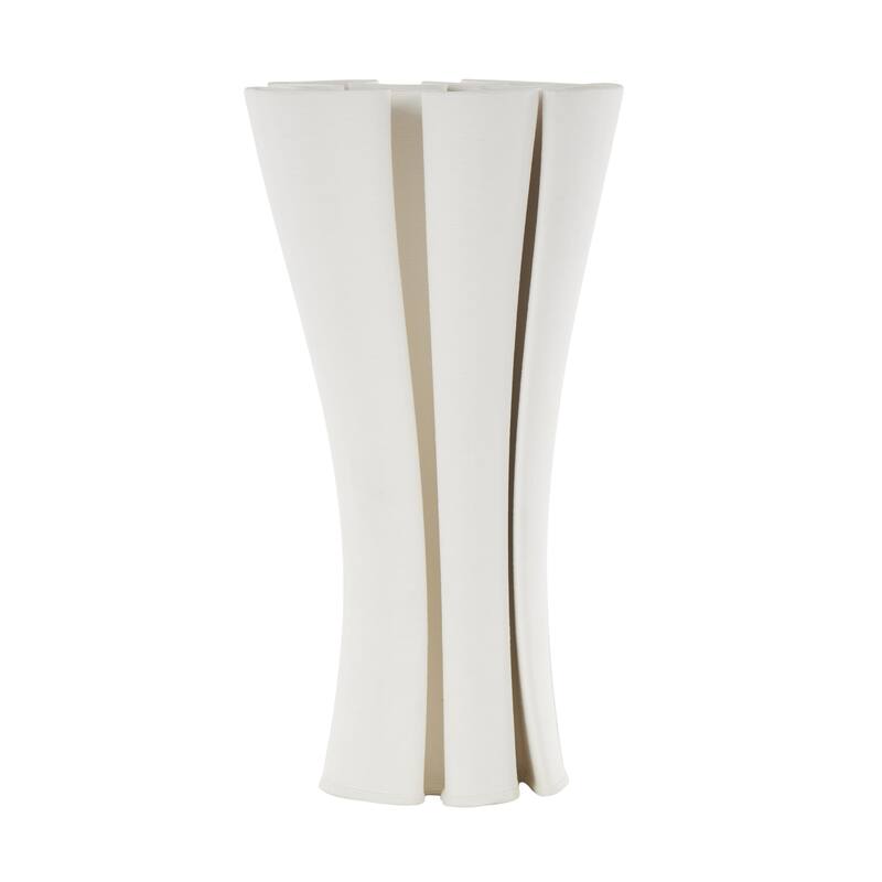 Ceramic Abstract Ribbed Dimensional Folded Decorative Vase with Curvy Rim - White - Roche River Decor