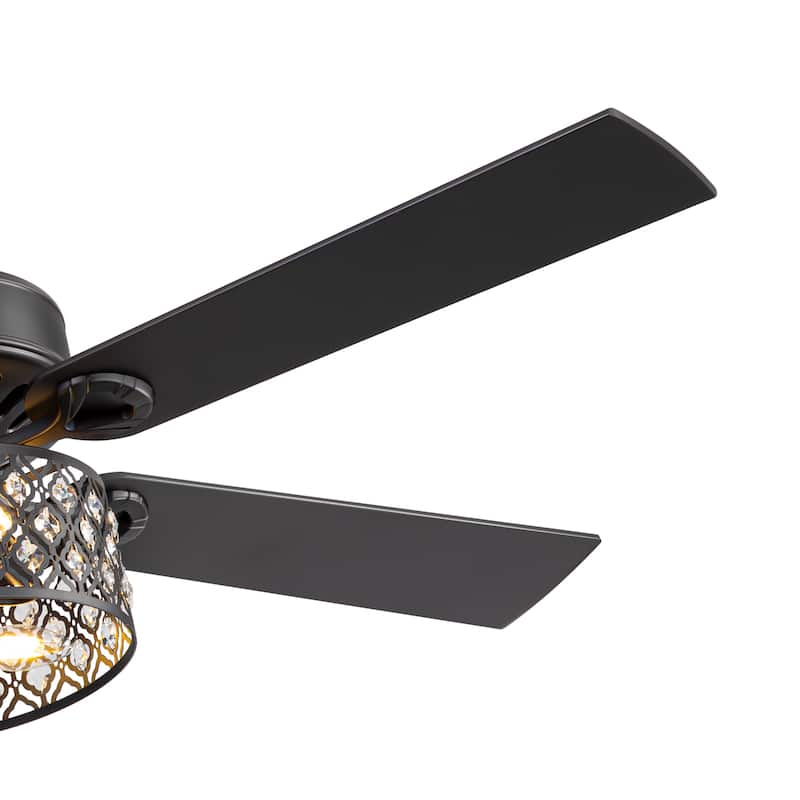52-inch Reversible 5-Blade Crystal Caged Ceiling Fan with Light and Remote