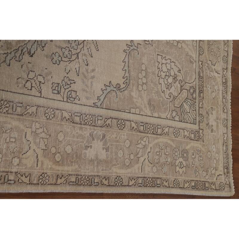 Beige Distressed Tabriz Persian Vintage Area Rug Handmade Wool Carpet - 6'3" x 9'8"