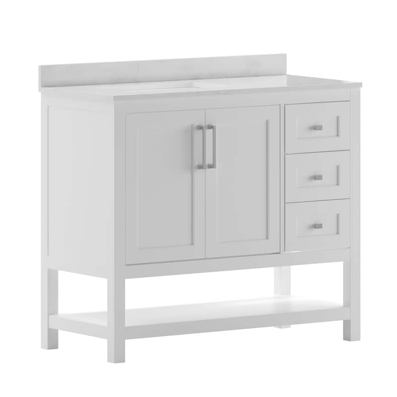 Modern Freestanding Bath Vanity with Sink, Open Storage, and Drawers