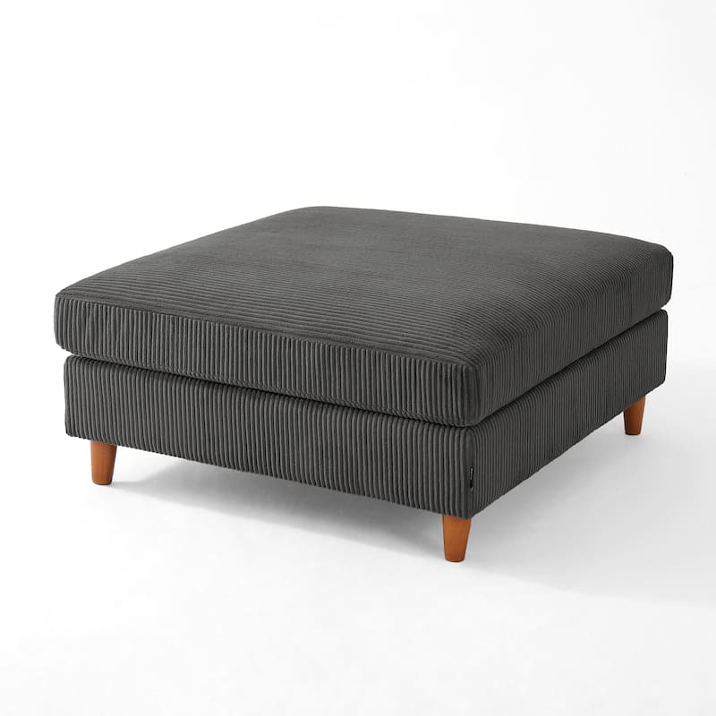 Modern Square Corduroy Upholstered Ottoman With Wood Leg - 18.4" H - Grey-S