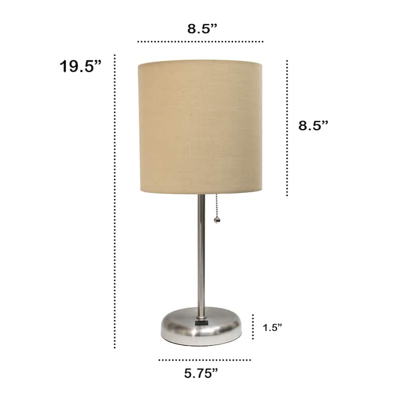 19.5" USB Port Feature Metal Lamp in Steel w Aqua Shade