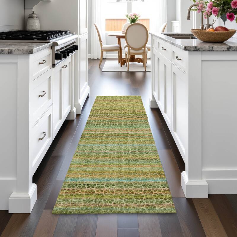 Machine Washable Indoor/Outdoor Transitional Striped Chantille Rug