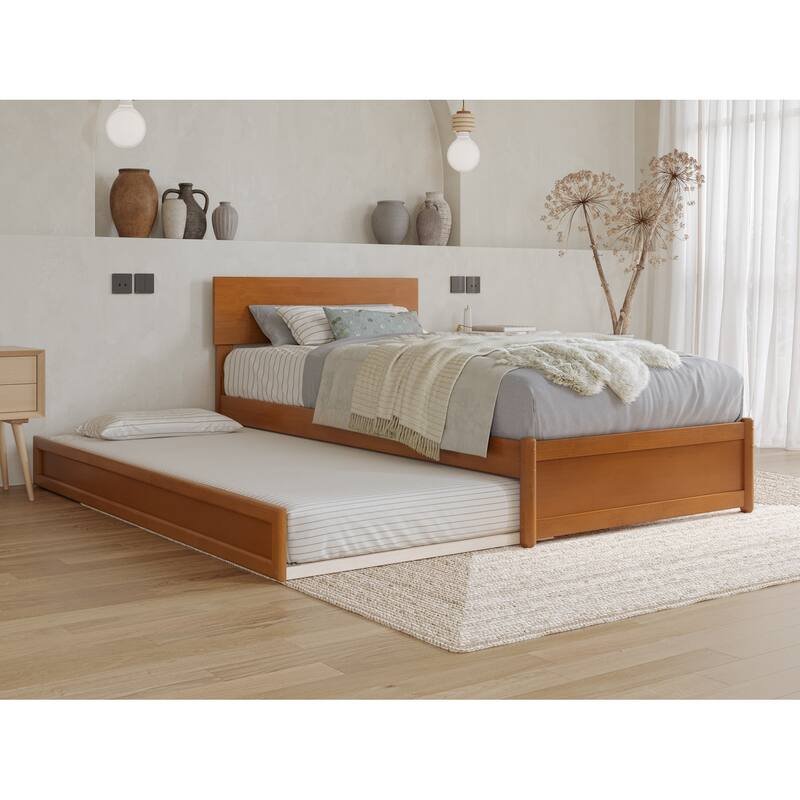 Wesley Platform Bed with Panel Footboard and Twin XL Trundle - Light Toffee - Twin XL