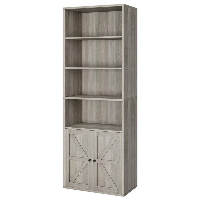 Standing Bookshelf with Doors, 4 Open Storage Shelves
