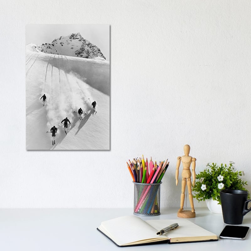 iCanvas "1920s-30s Five Anonymous Men Skiing Down Snow Covered Alps Switzerland" by Vintage Images Canvas Print - 12x8x0.75