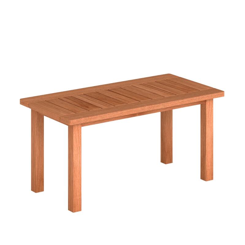 Natural Wooden Outdoor Rectangular Coffee Table with Slatted Top for Garden or Backyard - 35.5" x 18" x 17"