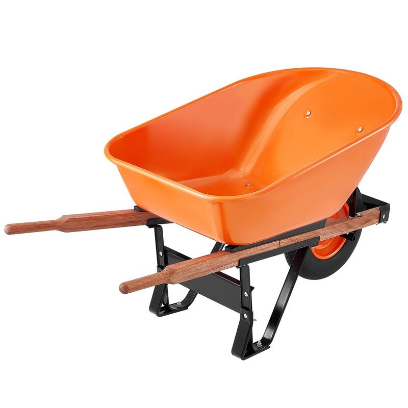 Orange Iron PU Heavy-Duty Wheelbarrow 330lbs Cart w/ Foam Tire - 54.72 x 25.59 x 27.56 in