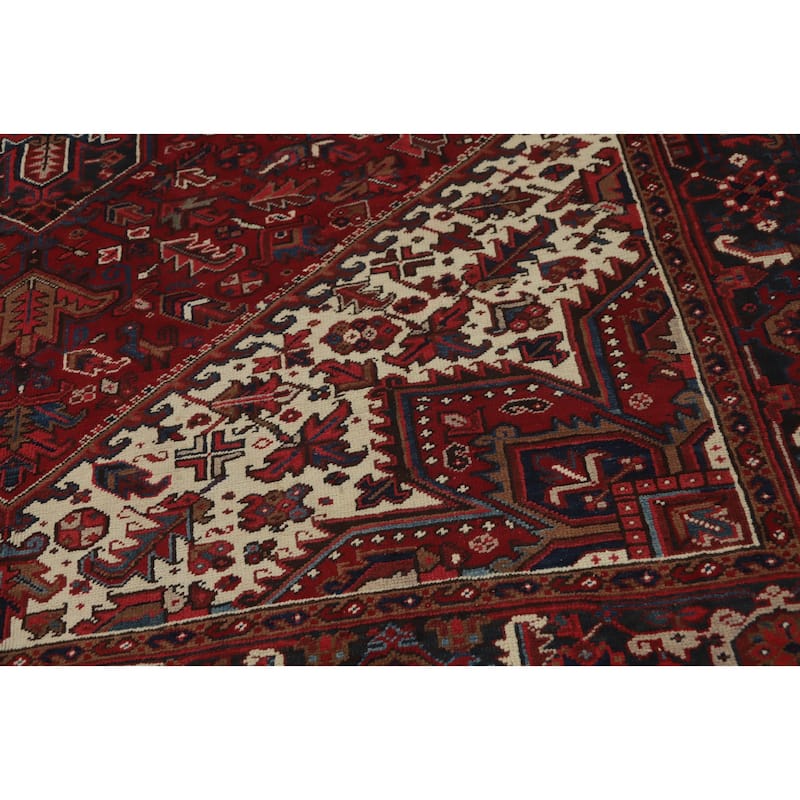 Hand Knotted Oriental 100% Wool Carpet Traditional Medallion Red Heriz Area Rug - 10' 9'' X 8' 9''