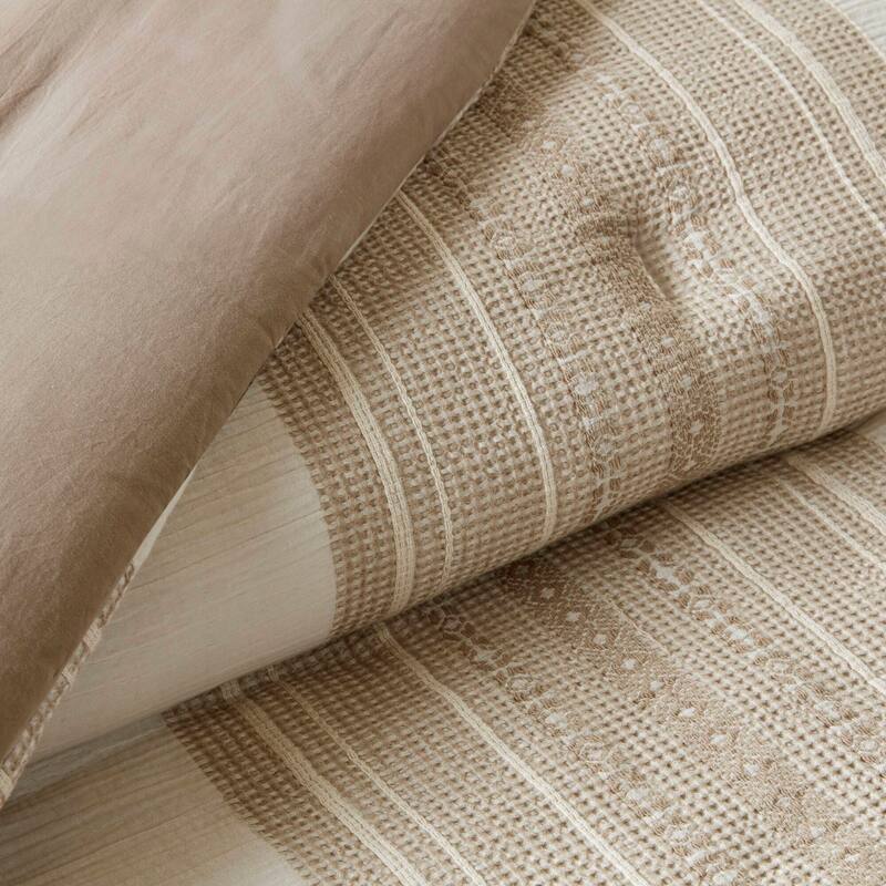 GDF Studio - Amara Textured Cotton Comforter 3-Piece Set with Waffle and Gauze Weave