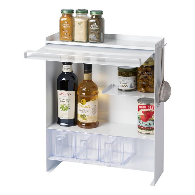 Yamazaki Home Concealable Spice Rack, Steel - L 6.42 x W 14.96 x H 19.37 inches - White