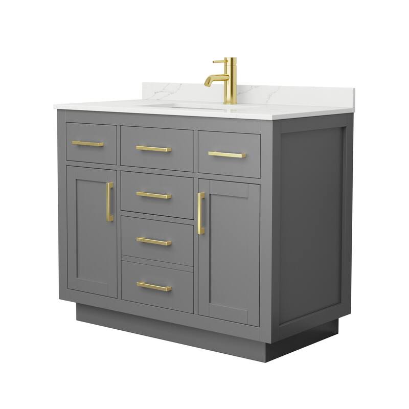 Wyndham Collection WCG262642S-QTZ-UNSMXX Beckett TK 42" Free Standing - Dark Gray / Giotto Quartz Top / Brushed Gold
