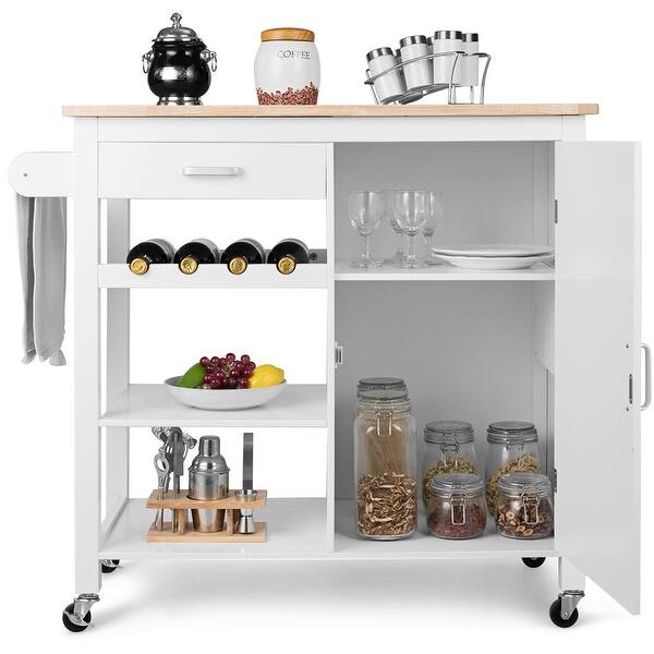 Shop Costway Kitchen Island Trolley Cart Wood Top Storage Cabinet