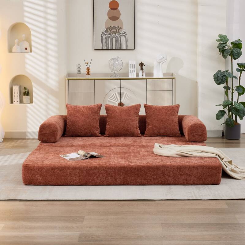 Roomfitters Folding Sofa Bed with 3 Pillows, Convertible Floor Lounger Sleeper Couch for Living Room and Guest Room