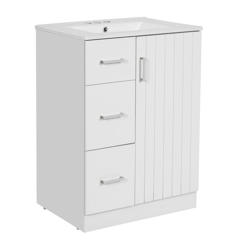 GDFStudio - Elmbrook Modern Bathroom Vanity with Ceramic Sink and 2 Storage Drawers & Soft-Closing Door - 24'W