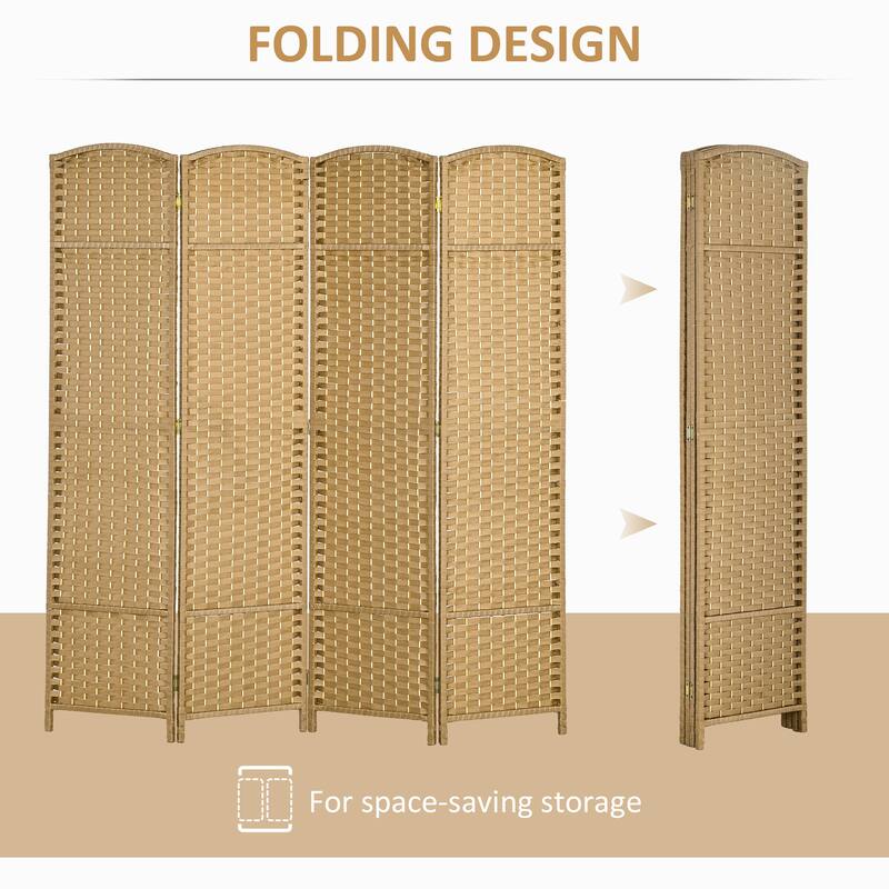 Room Divider, 4 Panel Folding Privacy Screen, 5.6' Tall Freestanding Wall Partition for Home Office, Bedroom, Nature Wood