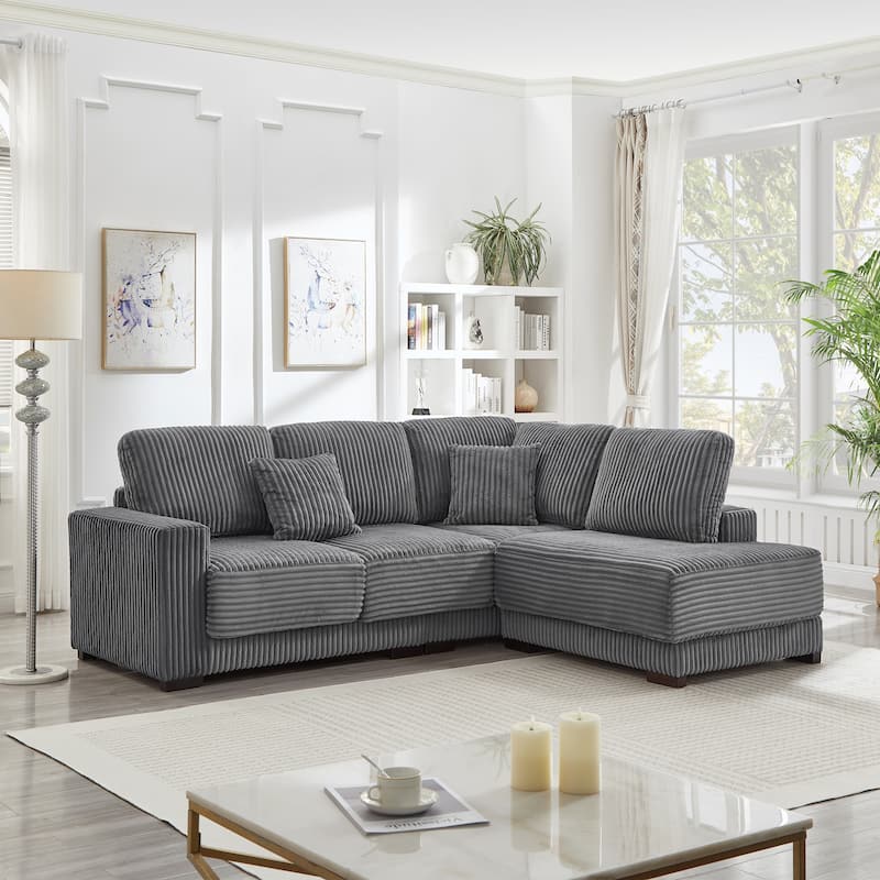 Anmytek 93 Inch Plush Soft Corduroy L Shaped Sectional Sofa with Reversible Chaise - Left Facing - Grey