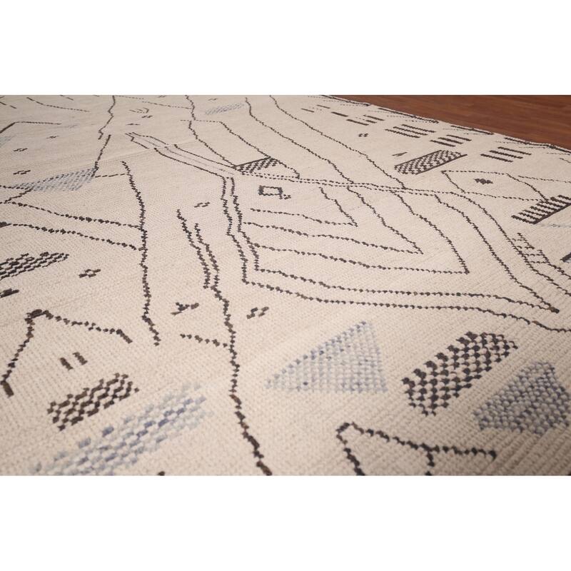 Ivory Moroccan Area Rug Handmade Abstract Wool Carpet - 6'11"x 10'4"