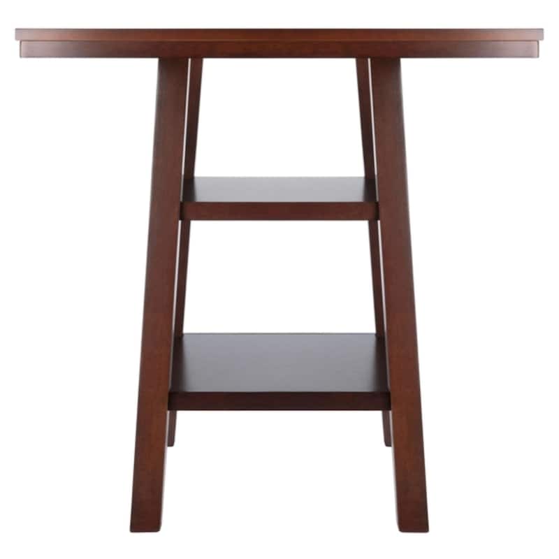 3 Rich Walnut High Table with Shelves Cushion Saddle Seat Stools 36"