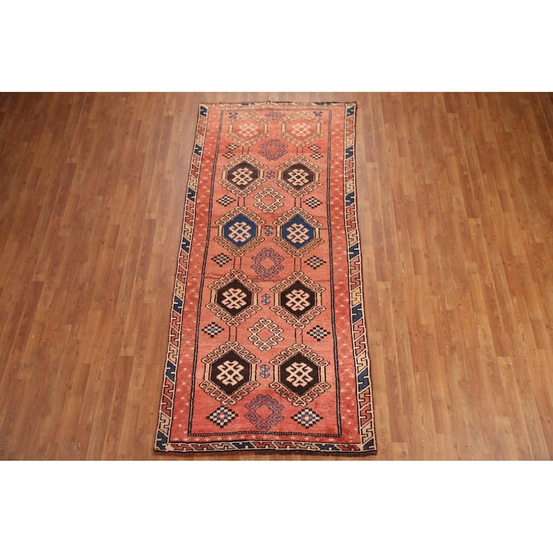 Hand Knotted Oriental 100% Wool Carpet Traditional Geometric Red Qashqai Runner Rug - 8' 9'' X 4' 0''