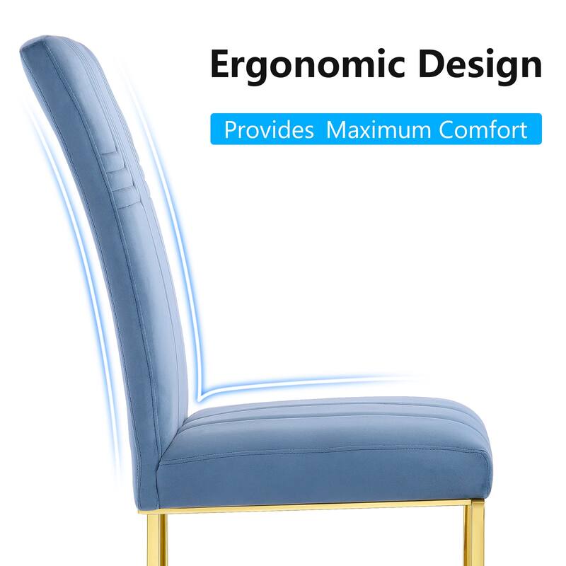 Velvet Dining Chairs with High Back and Polished Metal Legs