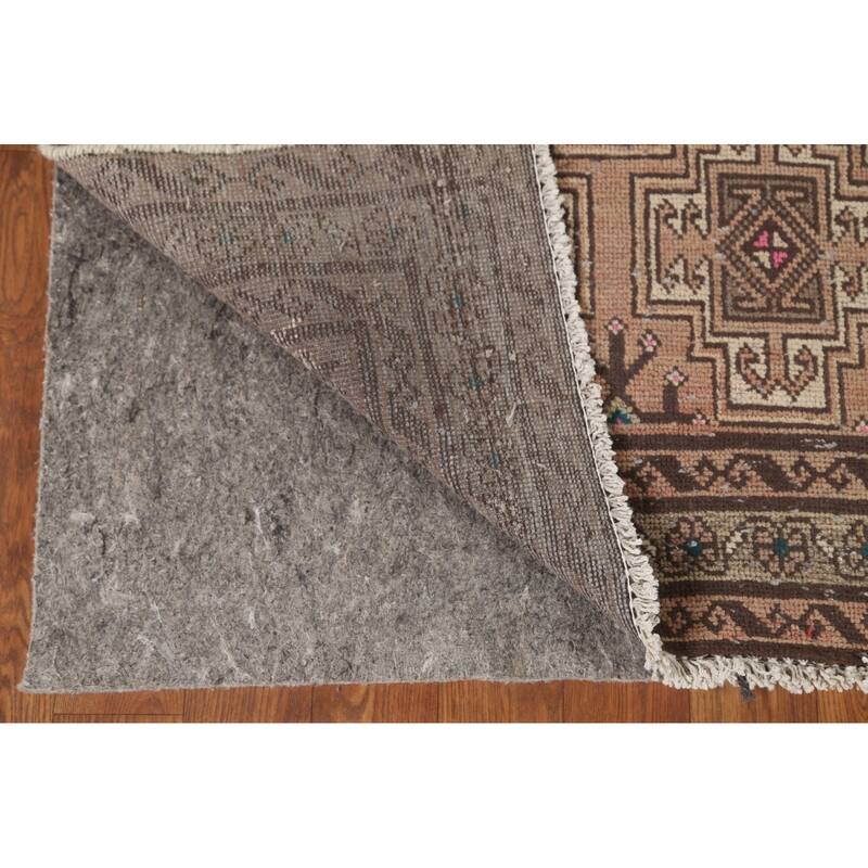 Geometric Balouch Persian Vintage Runner Rug Handmade Wool Carpet - 3'4" x 8'8"