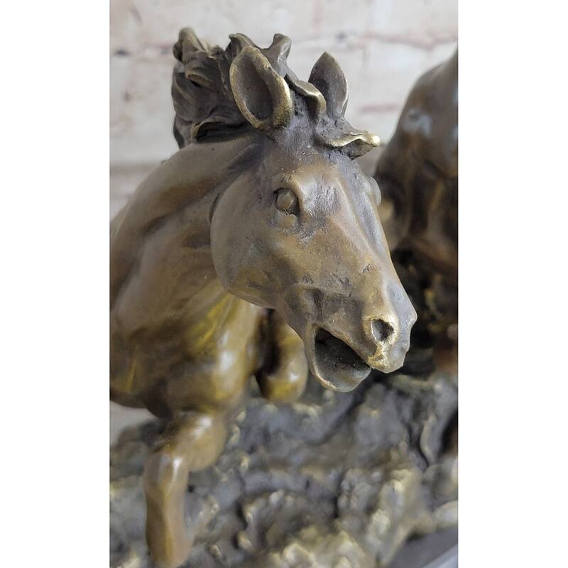 Pair Of Wild Stallion Mustang Imitative Horses Bronze Statue Sculpture Figure Mene 14 Inches X 12 Inches