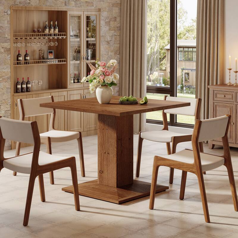 Rustic Square Dining Table, 31.5-Inch Solid Wood Small Kitchen Table - Walnut