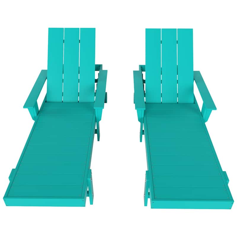 Polytrends Shoreside Modern Poly Reclining Eco-Friendly All Weather Chaise Lounge With Arms & Wheels (Set Of 2)