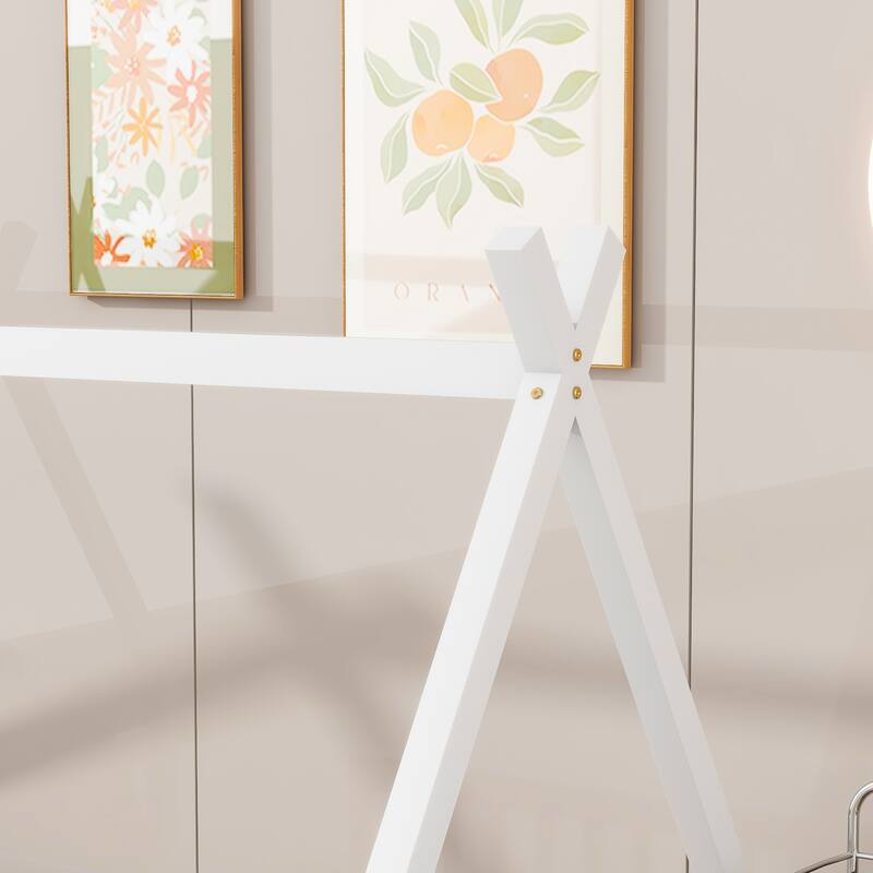 Twin Size Pine Wood Tent-Shaped Teepee Bed with Guardrails