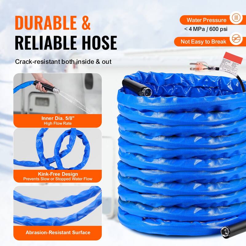 Heated Water Hose for RV, Heated Drinking Water Hose with Corrugated Cover Antifreeze to -45°F, Automatic Self-regulating