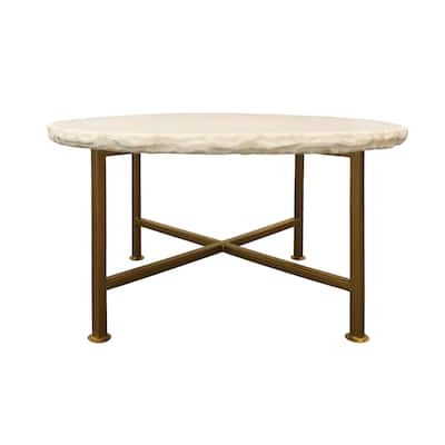 HomeRoots 30" Brass And Ivory Genuine Marble Round Coffee Table - 30