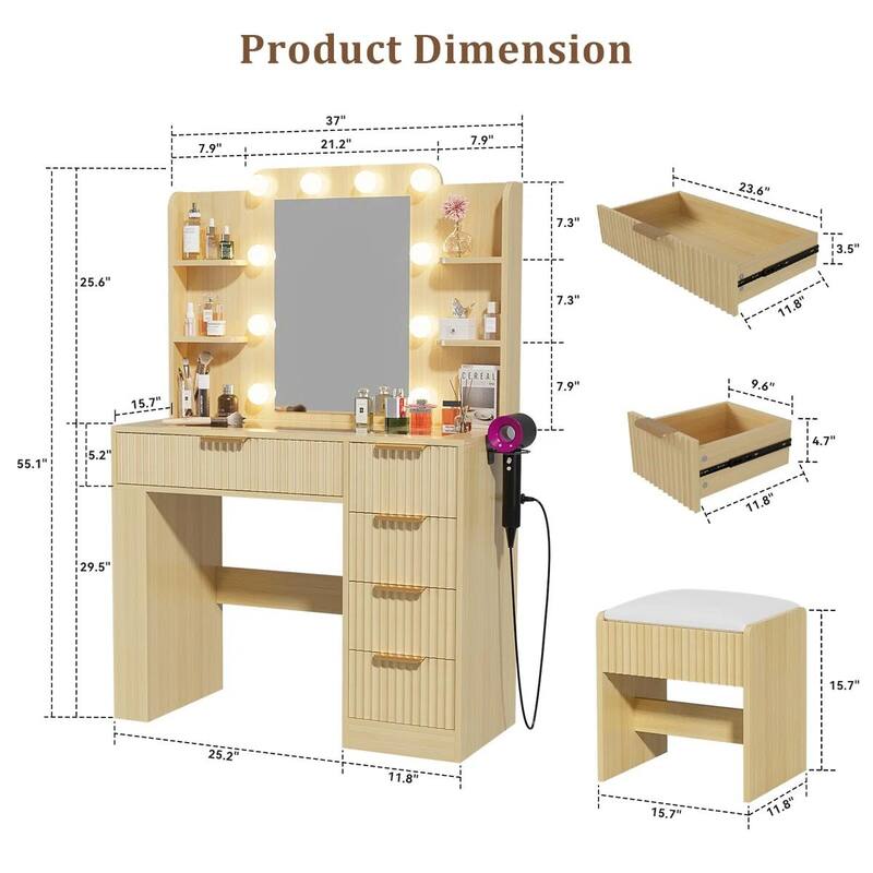 Meyreso Vanity Set With Lighted Mirror