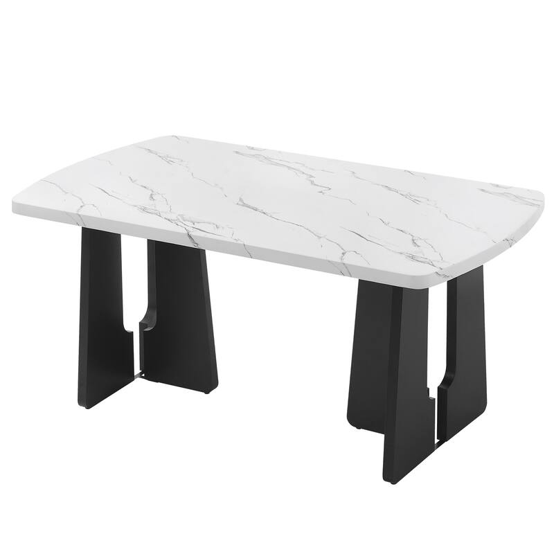 6 Piece Dining Table Set, Faux Marble Dining Table with 4 Upholstered Chairs & 1 Bench, Kitchen Dining Table & Chair Set