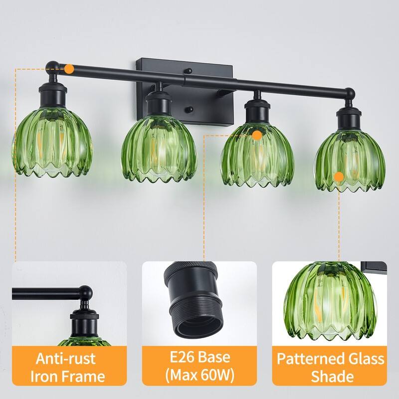 Modern Vintage Bathroom Vanity Light - Patterned Glass Shade E26 Bulb Base