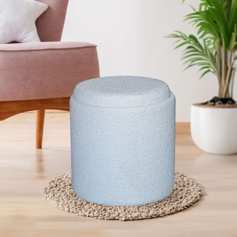 Boucle Tufted Round Storage Ottoman with Removable Tray Foot Stool