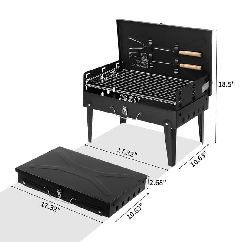 Portable Black Square Charcoal Grill - N/A