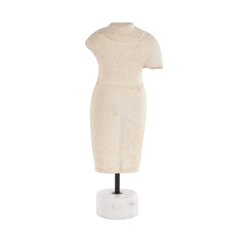 Cream Paper Mache Distressed Greek Inspired Figurine People Decorative Sculpture with Mable Base