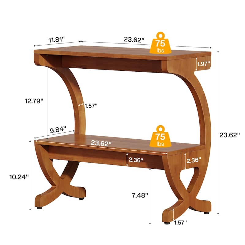 Modern 2-Tier Wood End Table with Curved Crossed Legs