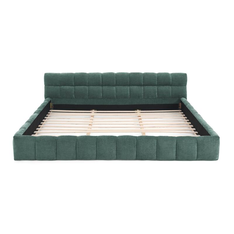Chenille Fabric Grounded Platform Bed Upholstered Bed Frame
