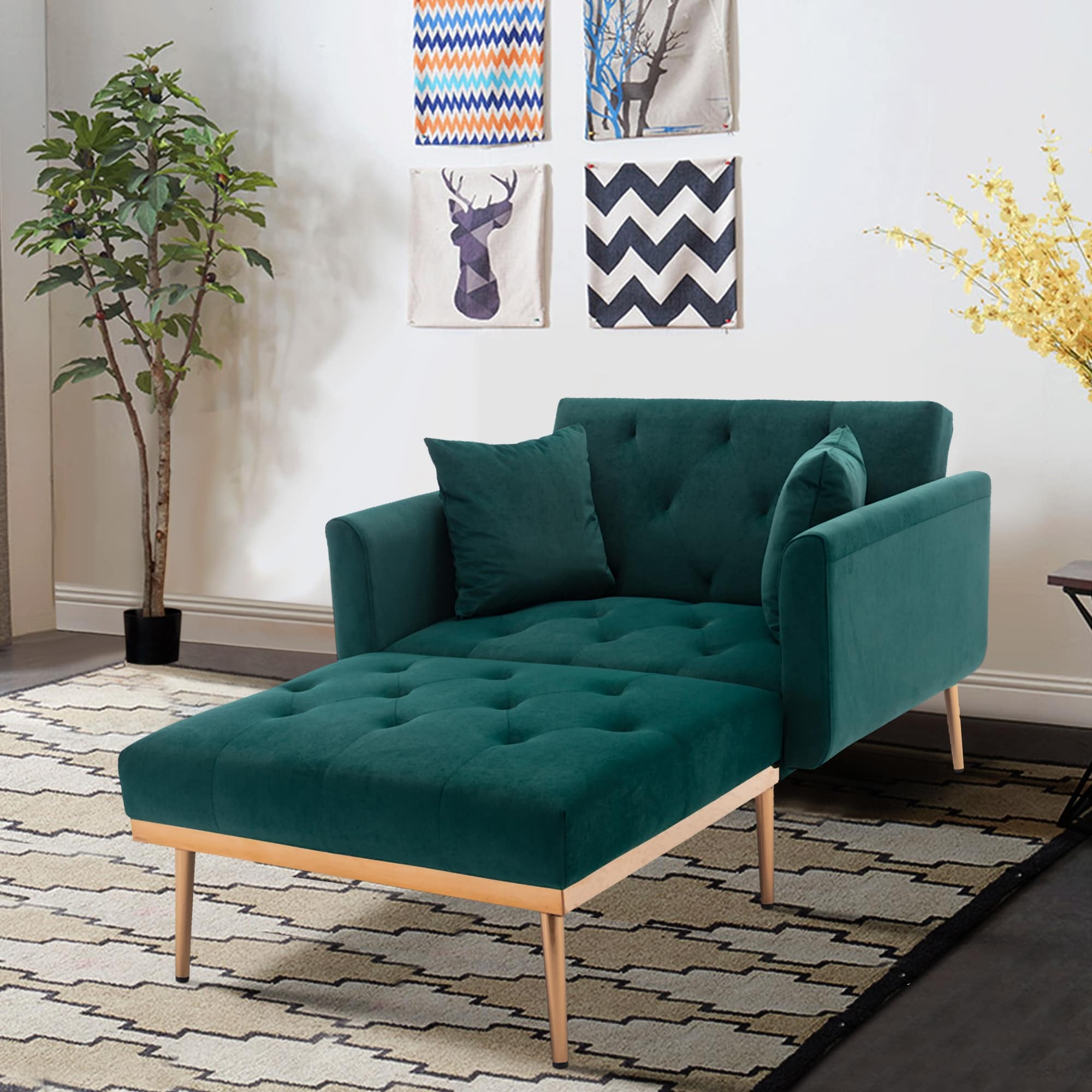Tufted Velvet Convertible Sleeper Chaise Lounge On Sale Bed